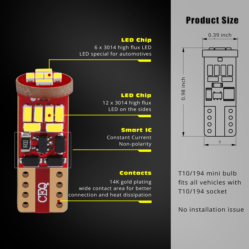 SYLVANIA - 168 T10 W5W LED White Mini Bulb - Bright LED Bulb, Ideal for  Interior Lighting - Map, Dome, Cargo and License Plate (Contains 2 Bulbs)